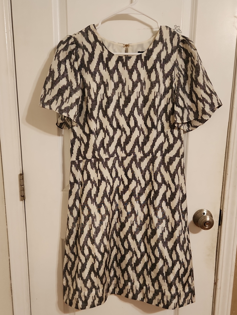 J. Crew Black and Cream Abstract-Pattern Mini Dress